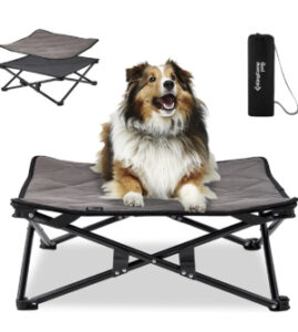 Folding dog camping bed with mat